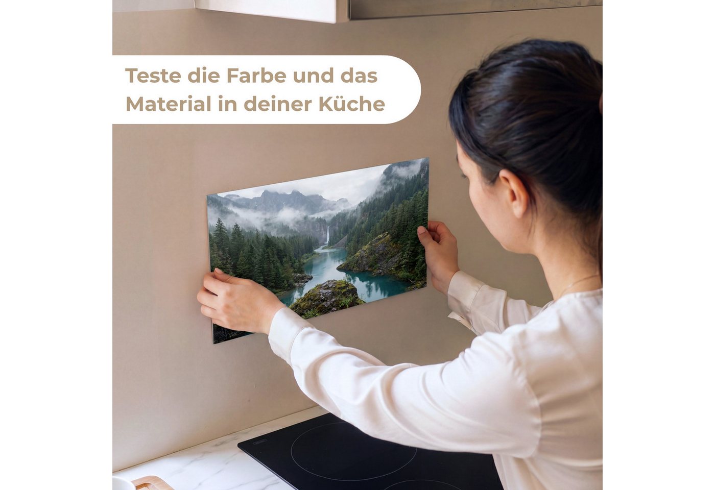 KitchenYeah Küchenrückwand Muster selbstklebend (keine Folie) Wasserfall - Bäume - Berge, (1-tlg), Spritzschutz, Küche, Rückwand, Küchenwand, Küchenfront, 30x20 – Bild 2 von 4