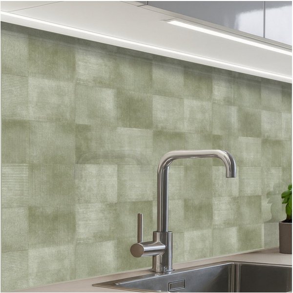 KitchenYeah Küchenrückwand Muster selbstklebend (keine Folie) Wohnungen - Rustikal - Grün, (1-tlg), Spritzschutz, Küche, Rückwand, Küchenwand, Küchenfront, 30x2