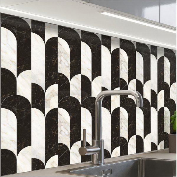 KitchenYeah Küchenrückwand Muster selbstklebend (keine Folie) Bögen - Kacheln - Marmor - Schwarz, (1-tlg), Spritzschutz, Küche, Rückwand, Küchenwand, Küchenfron
