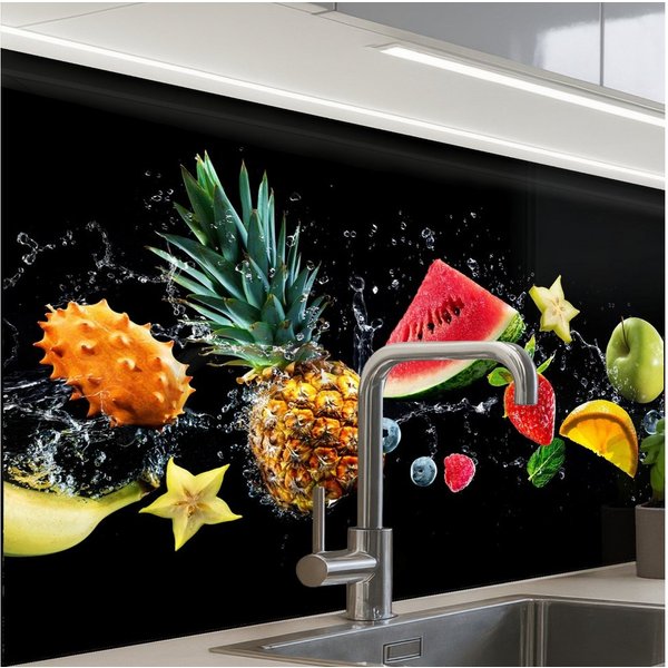 KitchenYeah Küchenrückwand Muster selbstklebend (keine Folie) Splash - Obst - Schwarz, (1-tlg), Spritzschutz, Küche, Rückwand, Küchenwand, Küchenfront, 30x20 cm