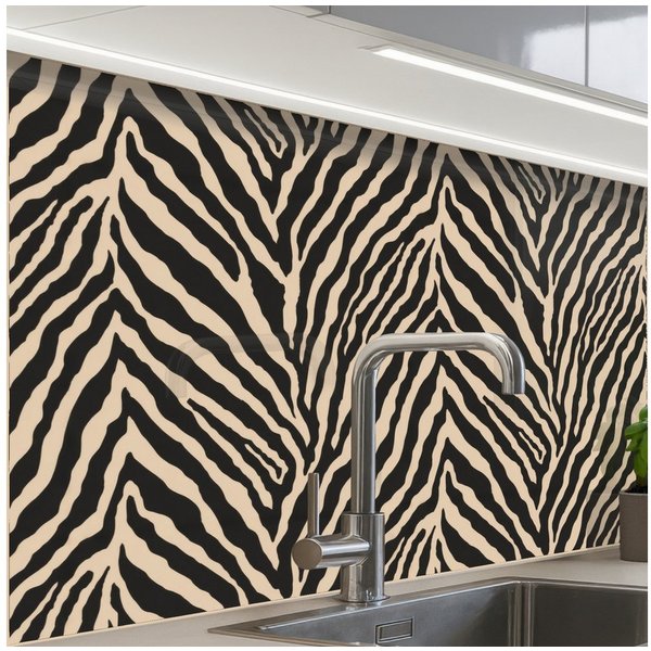KitchenYeah Küchenrückwand Muster selbstklebend (keine Folie) Zebra - Klassisch - Schwarz, (1-tlg), Spritzschutz, Küche, Rückwand, Küchenwand, Küchenfront, 30x2