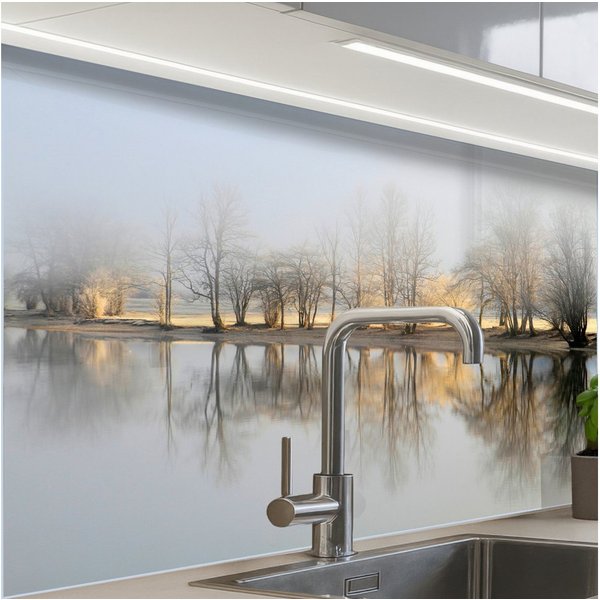 KitchenYeah Küchenrückwand Muster selbstklebend (keine Folie) Wasser - Bäume - Natur - Landschaft, (1-tlg), Spritzschutz, Küche, Rückwand, Küchenwand, Küchenfro