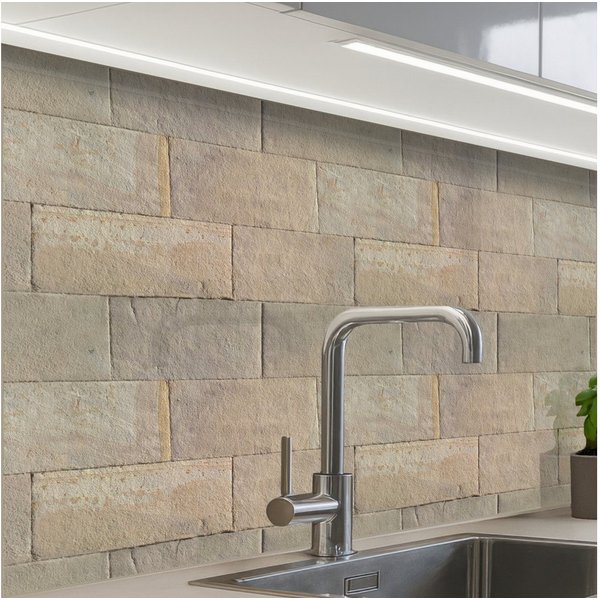 KitchenYeah Küchenrückwand Muster selbstklebend (keine Folie) Blaustein - Sandstein - Gelb, (1-tlg), Spritzschutz, Küche, Rückwand, Küchenwand, Küchenfront, 30x
