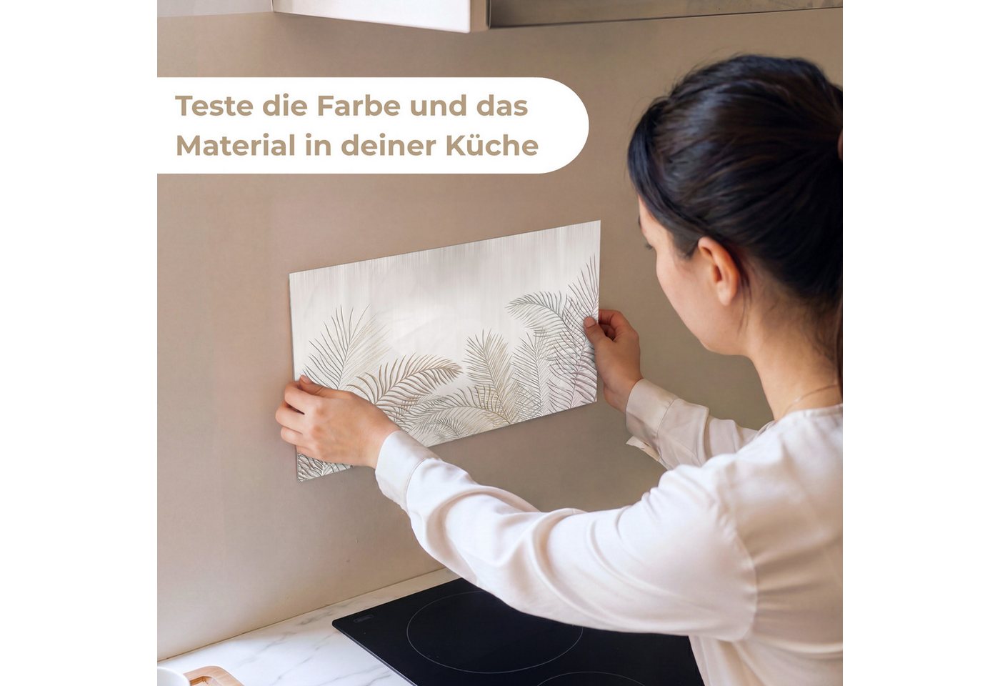 KitchenYeah Küchenrückwand Muster selbstklebend (keine Folie) Blätter - Beige - Botanisch - Vinta, (1-tlg), Spritzschutz, Küche, Rückwand, Küchenwand, Küchenfro – Bild 2 von 4