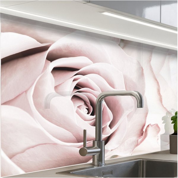 KitchenYeah Küchenrückwand Muster selbstklebend (keine Folie) Blumen - Rose - Rosa - Botanisch, (1-tlg), Spritzschutz, Küche, Rückwand, Küchenwand, Küchenfront,