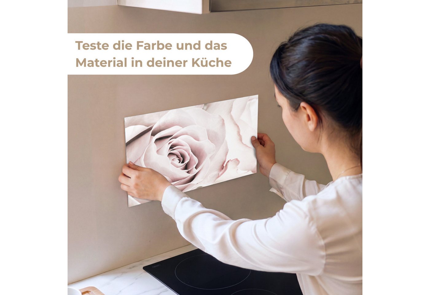 KitchenYeah Küchenrückwand Muster selbstklebend (keine Folie) Blumen - Rose - Rosa - Botanisch, (1-tlg), Spritzschutz, Küche, Rückwand, Küchenwand, Küchenfront, – Bild 2 von 4