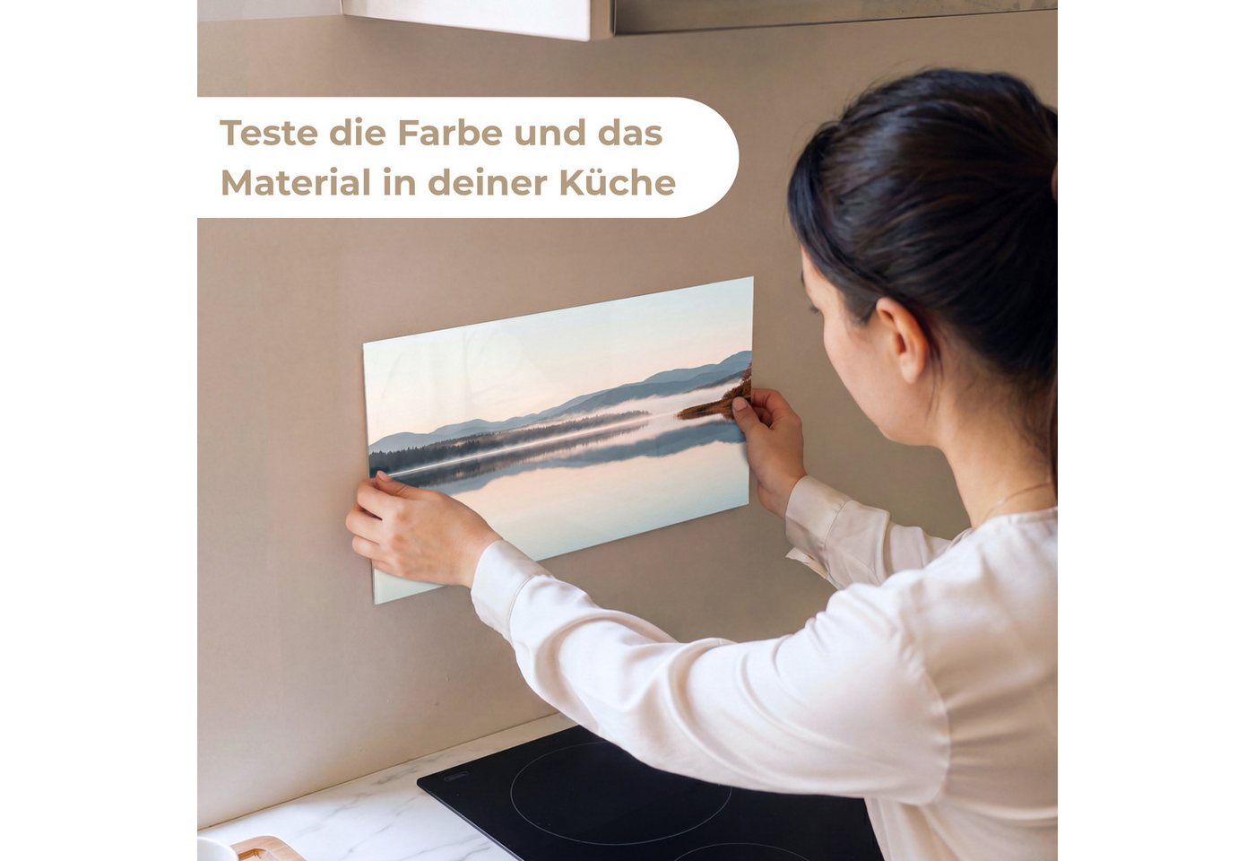 KitchenYeah Küchenrückwand Muster selbstklebend (keine Folie) Wasser - Bäume - Nebelschicht, (1-tlg), Spritzschutz, Küche, Rückwand, Küchenwand, Küchenfront, 30 – Bild 2 von 4