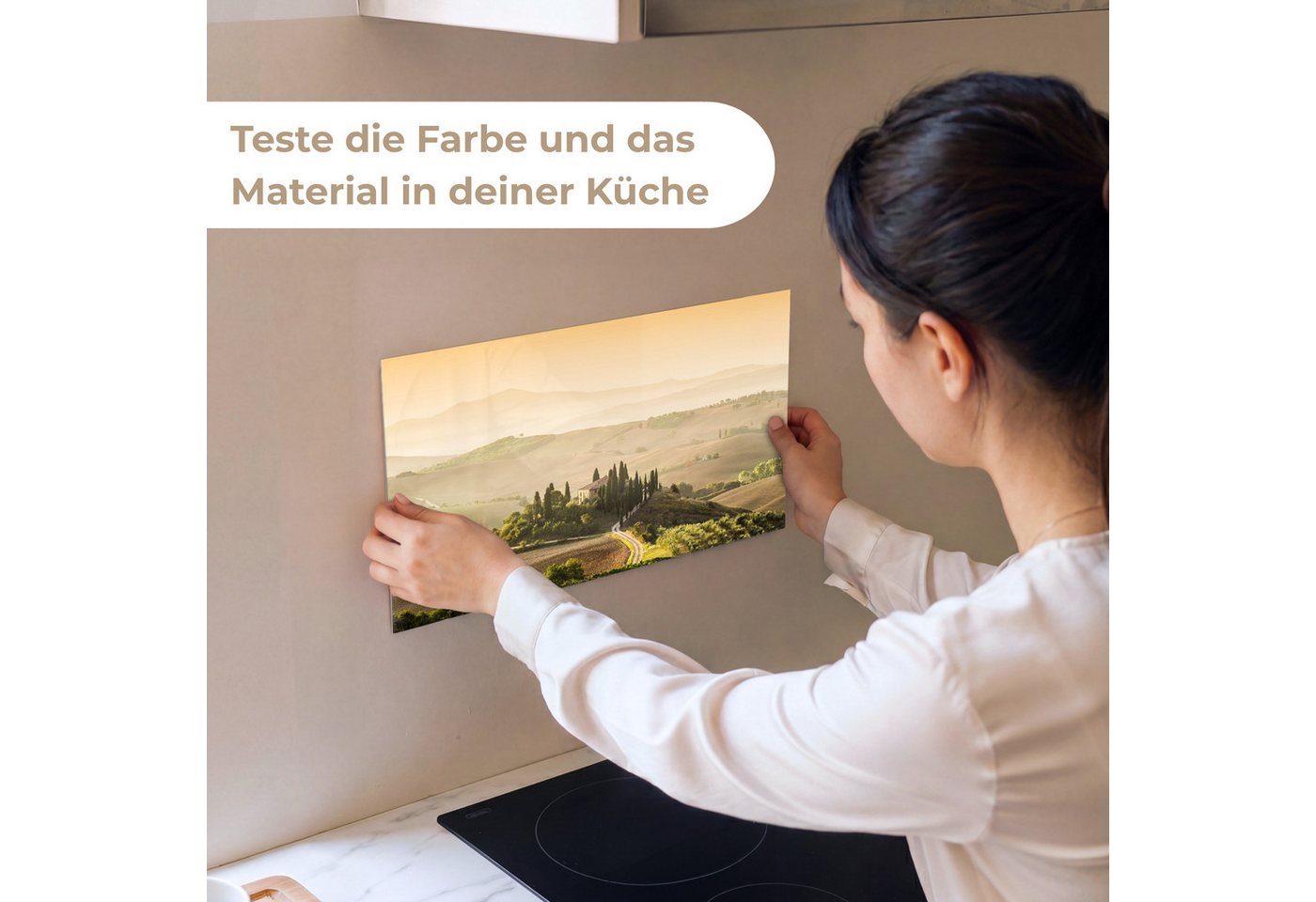 KitchenYeah Küchenrückwand Muster selbstklebend (keine Folie) Landschaft - Toskana - Morgenlicht, (1-tlg), Spritzschutz, Küche, Rückwand, Küchenwand, Küchenfron – Bild 2 von 4