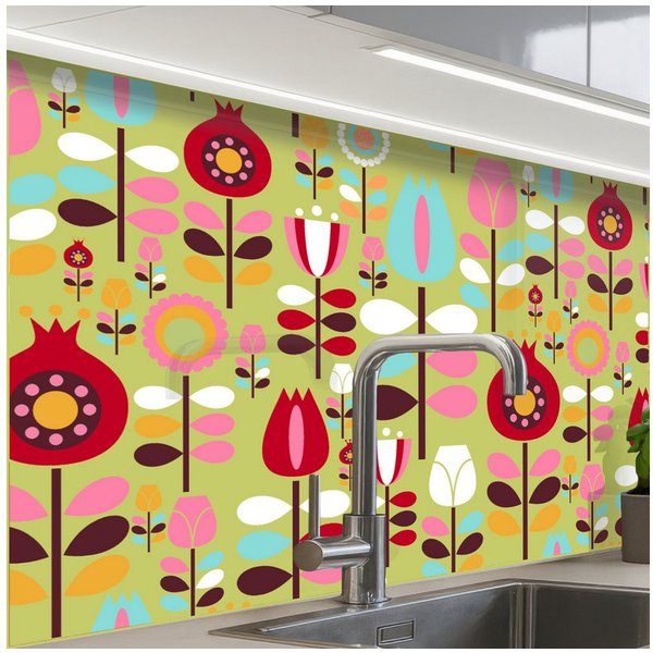 KitchenYeah Küchenrückwand Muster selbstklebend (keine Folie) Muster - Blumen - Farben, (1-tlg), Spritzschutz, Küche, Rückwand, Küchenwand, Küchenfront, 30x20 c