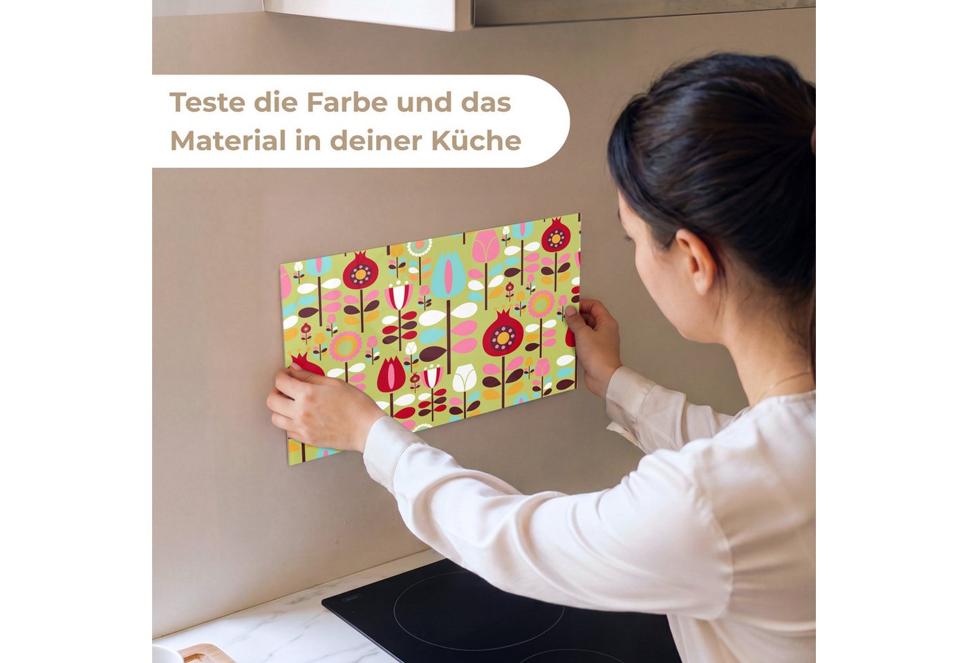 KitchenYeah Küchenrückwand Muster selbstklebend (keine Folie) Muster - Blumen - Farben, (1-tlg), Spritzschutz, Küche, Rückwand, Küchenwand, Küchenfront, 30x20 c – Bild 2 von 4
