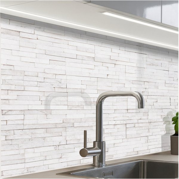 KitchenYeah Küchenrückwand Muster selbstklebend (keine Folie) Stein - Ziegel - Weiß - Textur, (1-tlg), Spritzschutz, Küche, Rückwand, Küchenwand, Küchenfront, 3