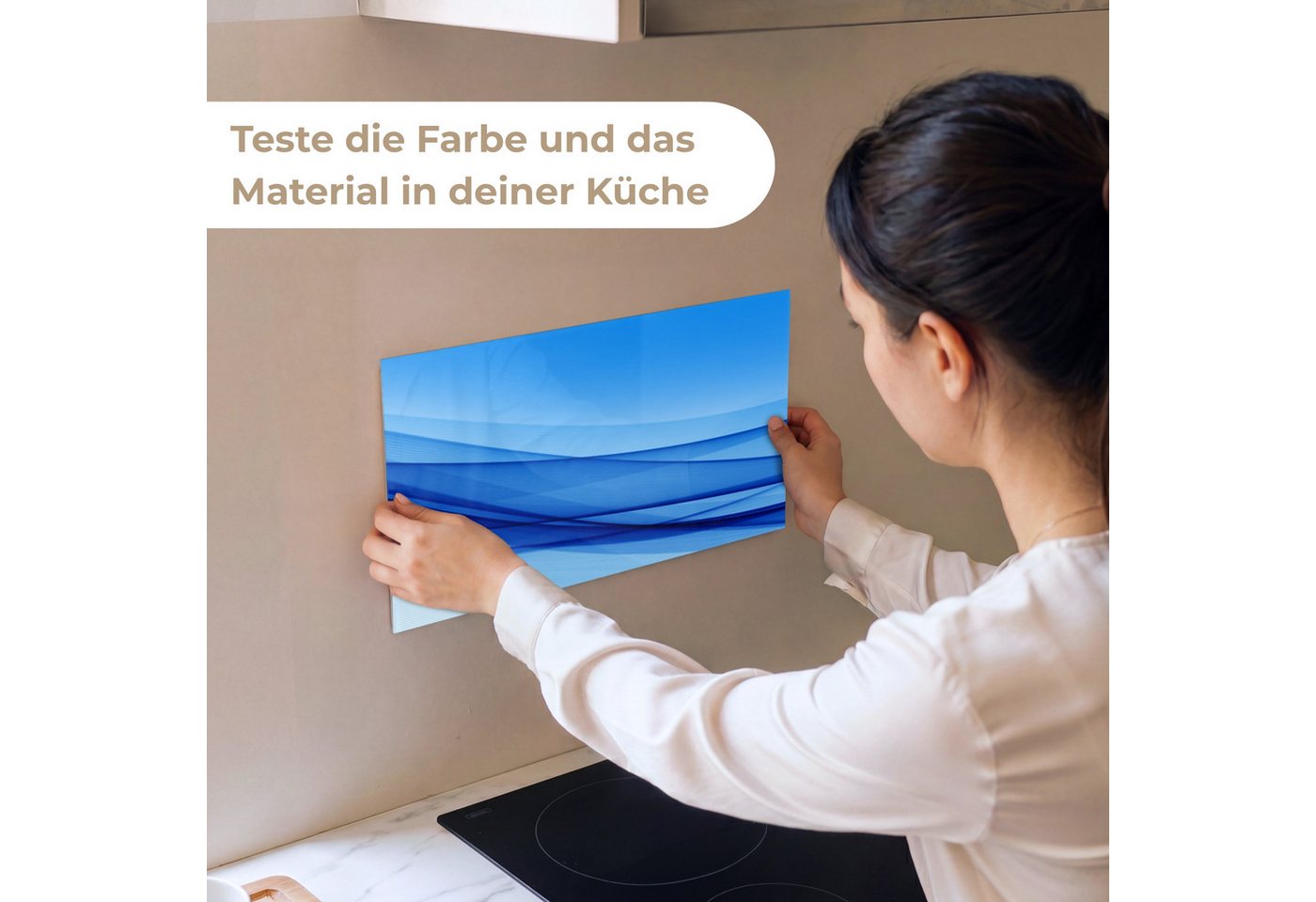 KitchenYeah Küchenrückwand Muster selbstklebend (keine Folie) Wellen - Hell - Blau, (1-tlg), Spritzschutz, Küche, Rückwand, Küchenwand, Küchenfront, 30x20 cm – Bild 2 von 4