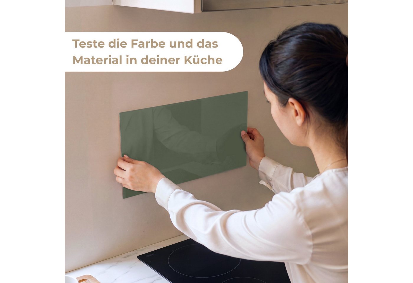 KitchenYeah Küchenrückwand Muster selbstklebend (keine Folie) Grün - Einfarbig - Olivgrün, (1-tlg), Spritzschutz, Küche, Rückwand, Küchenwand, Küchenfront, 30x2 – Bild 2 von 4