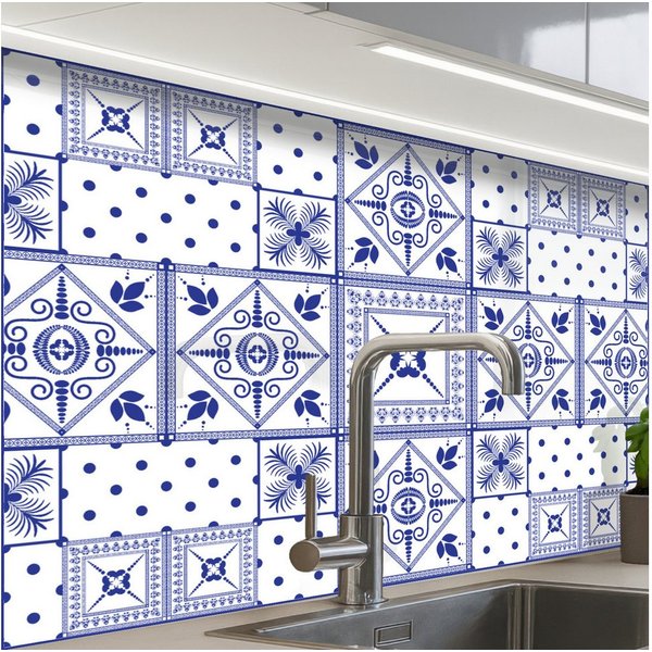 KitchenYeah Küchenrückwand Muster selbstklebend (keine Folie) Fliesen - Muster - Delfter Blau, (1-tlg), Spritzschutz, Küche, Rückwand, Küchenwand, Küchenfront, 