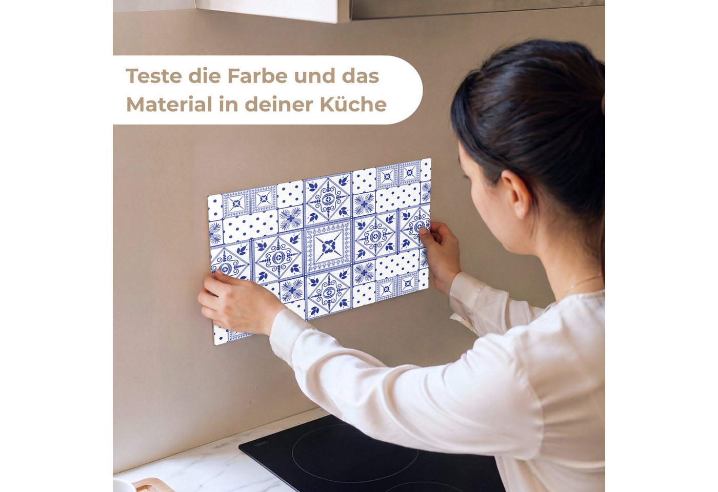 KitchenYeah Küchenrückwand Muster selbstklebend (keine Folie) Fliesen - Muster - Delfter Blau, (1-tlg), Spritzschutz, Küche, Rückwand, Küchenwand, Küchenfront,  – Bild 2 von 4