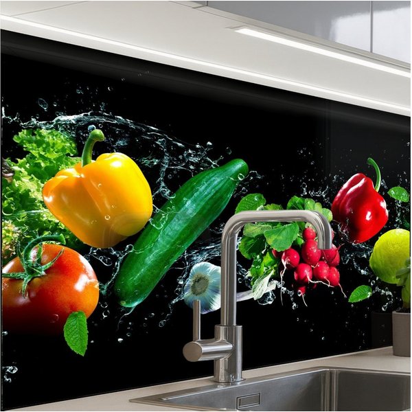 KitchenYeah Küchenrückwand Muster selbstklebend (keine Folie) Gemüse - Splash - Schwarz, (1-tlg), Spritzschutz, Küche, Rückwand, Küchenwand, Küchenfront, 30x20 