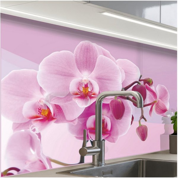 KitchenYeah Küchenrückwand Muster selbstklebend (keine Folie) Blumen - Orchidee - Rosa, (1-tlg), Spritzschutz, Küche, Rückwand, Küchenwand, Küchenfront, 30x20 c