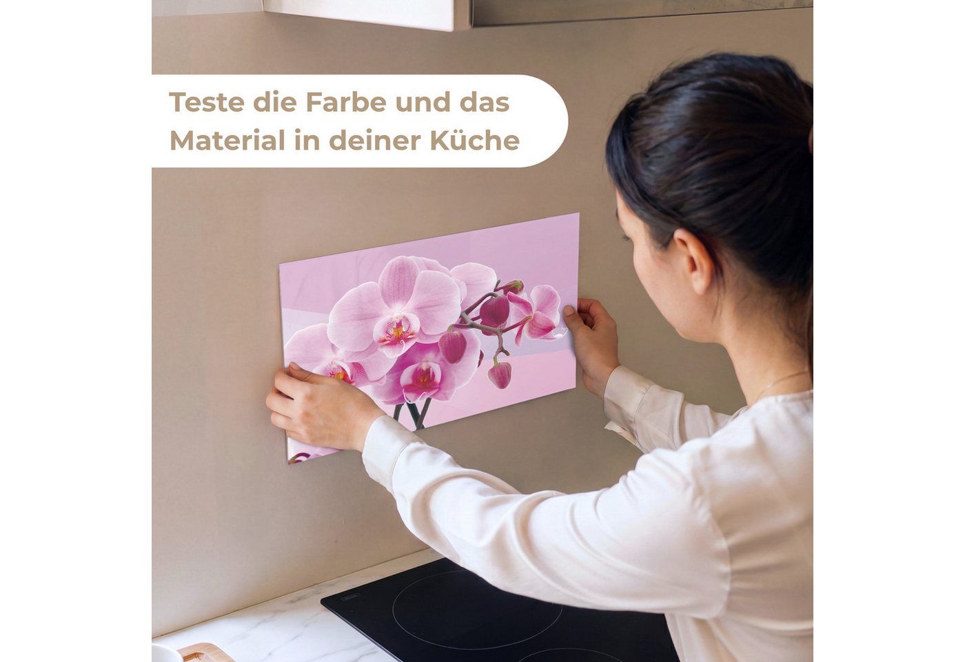 KitchenYeah Küchenrückwand Muster selbstklebend (keine Folie) Blumen - Orchidee - Rosa, (1-tlg), Spritzschutz, Küche, Rückwand, Küchenwand, Küchenfront, 30x20 c – Bild 2 von 4