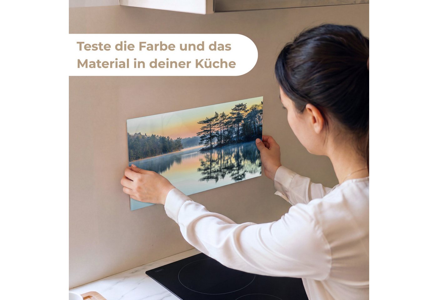 KitchenYeah Küchenrückwand Muster selbstklebend (keine Folie) Wasser - Bäume - Natur - Landschaft, (1-tlg), Spritzschutz, Küche, Rückwand, Küchenwand, Küchenfro – Bild 2 von 4