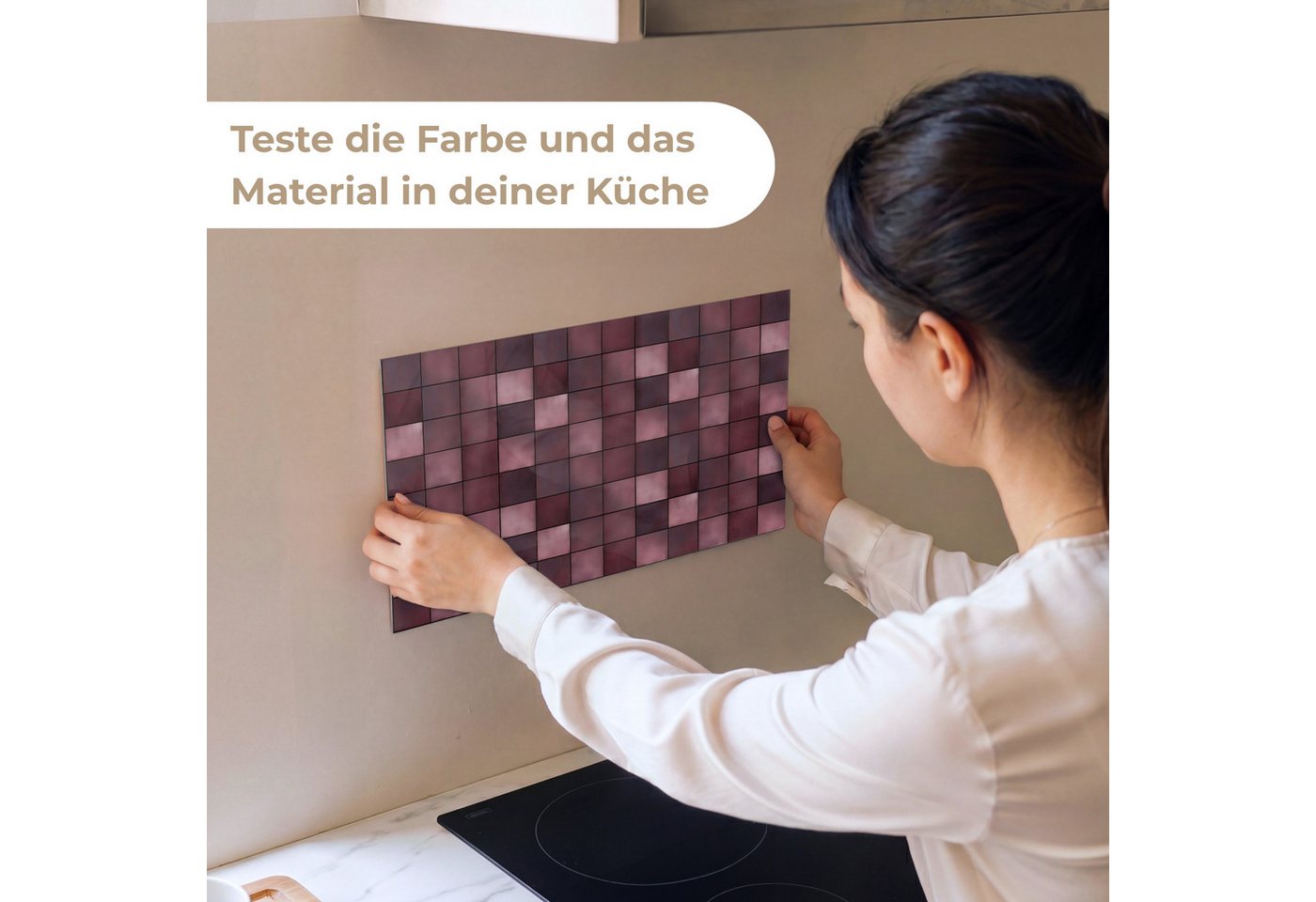 KitchenYeah Küchenrückwand Muster selbstklebend (keine Folie) Quadratisch - Fliese - Muster - Lil, (1-tlg), Spritzschutz, Küche, Rückwand, Küchenwand, Küchenfro – Bild 2 von 4