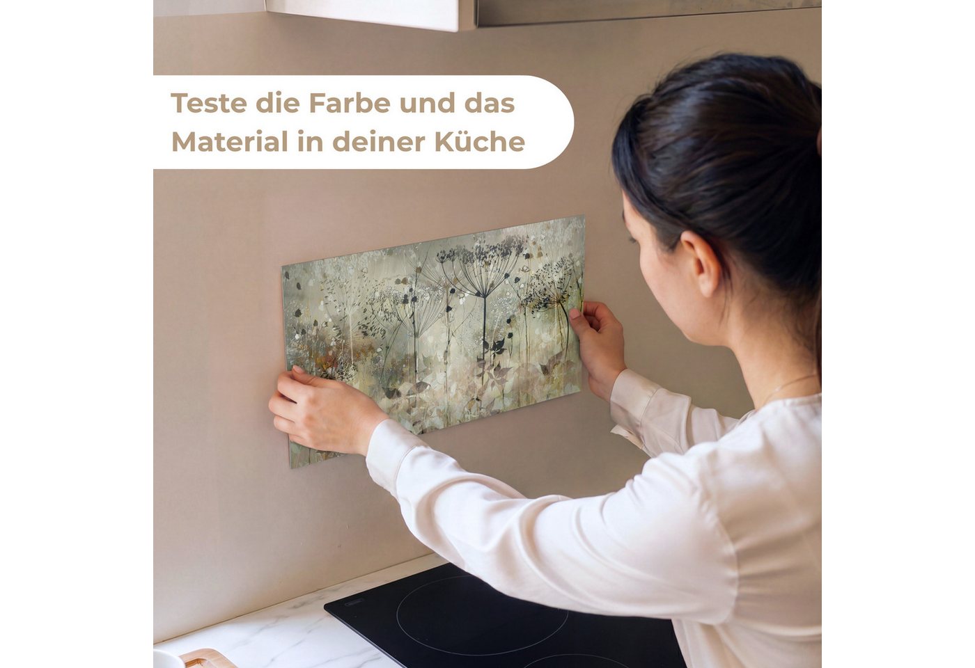 KitchenYeah Küchenrückwand Muster selbstklebend (keine Folie) Blumen - Grau - Natur - Kunst, (1-tlg), Spritzschutz, Küche, Rückwand, Küchenwand, Küchenfront, 30 – Bild 2 von 4