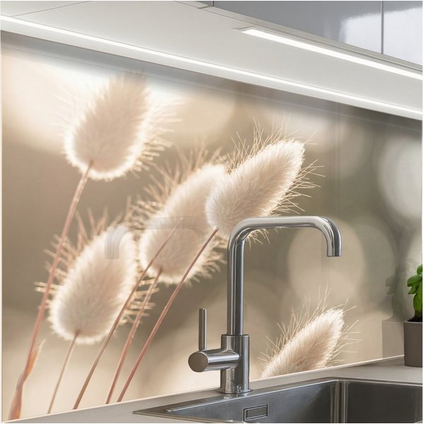 KitchenYeah Küchenrückwand Muster selbstklebend (keine Folie) Haselschwanzgras - Weiß - Sonnenlic, (1-tlg), Spritzschutz, Küche, Rückwand, Küchenwand, Küchenfro