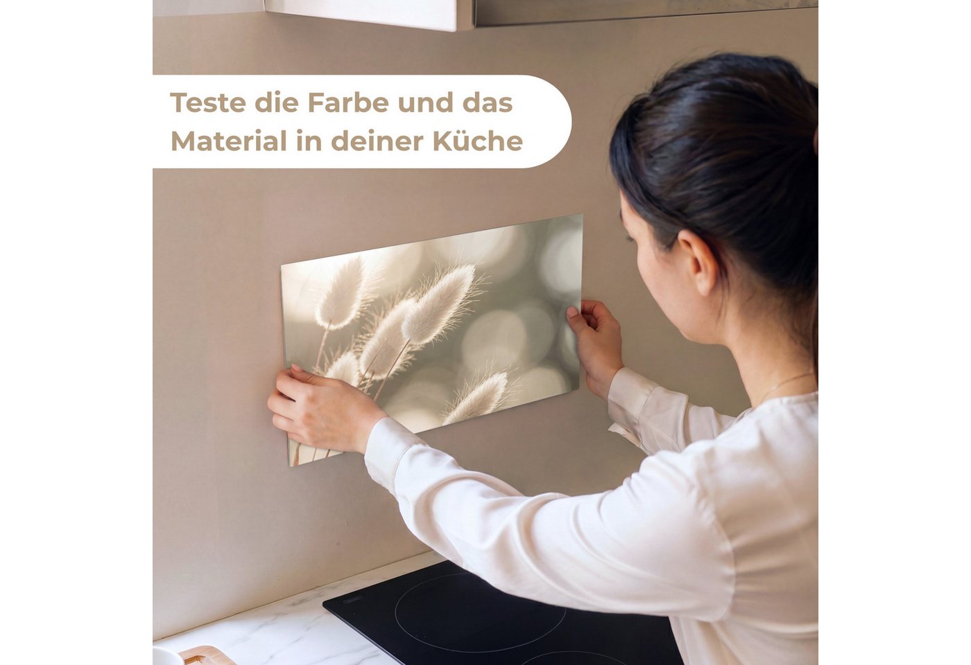 KitchenYeah Küchenrückwand Muster selbstklebend (keine Folie) Haselschwanzgras - Weiß - Sonnenlic, (1-tlg), Spritzschutz, Küche, Rückwand, Küchenwand, Küchenfro – Bild 2 von 4