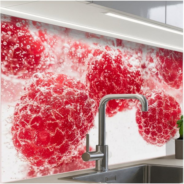 KitchenYeah Küchenrückwand Muster selbstklebend (keine Folie) Obst - Wasser - Blasen - Rot, (1-tlg), Spritzschutz, Küche, Rückwand, Küchenwand, Küchenfront, 30x