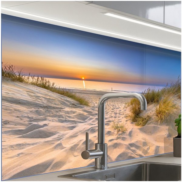 KitchenYeah Küchenrückwand selbstklebend Düne - Sonnenuntergang - Horizont - Strand - Gras, (1-tlg), Spritzschutz, Küche, Rückwand, Küchenwand, Küchenfront, 80x