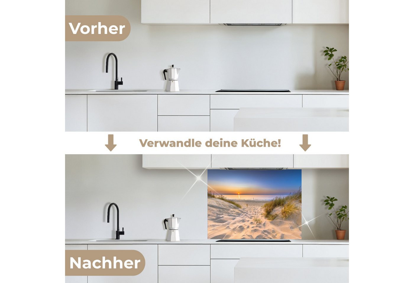 KitchenYeah Küchenrückwand selbstklebend Düne - Sonnenuntergang - Horizont - Strand - Gras, (1-tlg), Spritzschutz, Küche, Rückwand, Küchenwand, Küchenfront, 80x – Bild 3 von 5