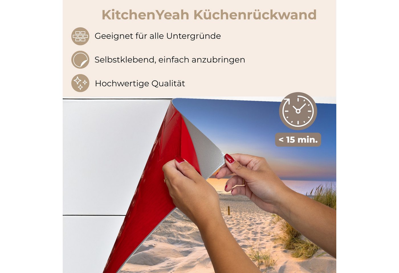 KitchenYeah Küchenrückwand selbstklebend Düne - Sonnenuntergang - Horizont - Strand - Gras, (1-tlg), Spritzschutz, Küche, Rückwand, Küchenwand, Küchenfront, 80x – Bild 5 von 5
