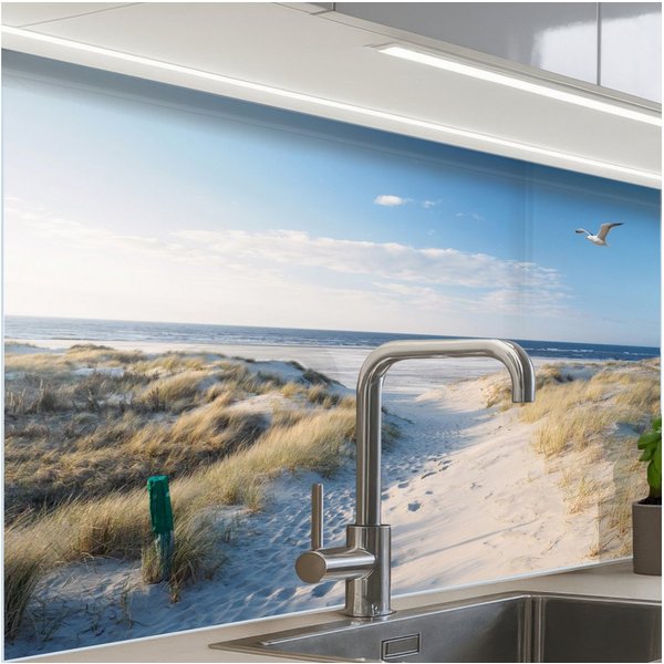 KitchenYeah Küchenrückwand selbstklebend Düne - Möwe - Strand - Meer - Sonne, (1-tlg), Spritzschutz, Küche, Rückwand, Küchenwand, Küchenfront, 80x60 cm