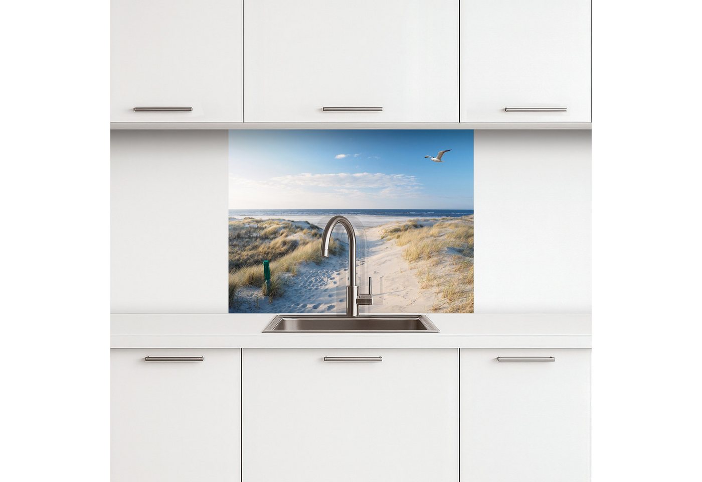KitchenYeah Küchenrückwand selbstklebend Düne - Möwe - Strand - Meer - Sonne, (1-tlg), Spritzschutz, Küche, Rückwand, Küchenwand, Küchenfront, 80x60 cm – Bild 2 von 5