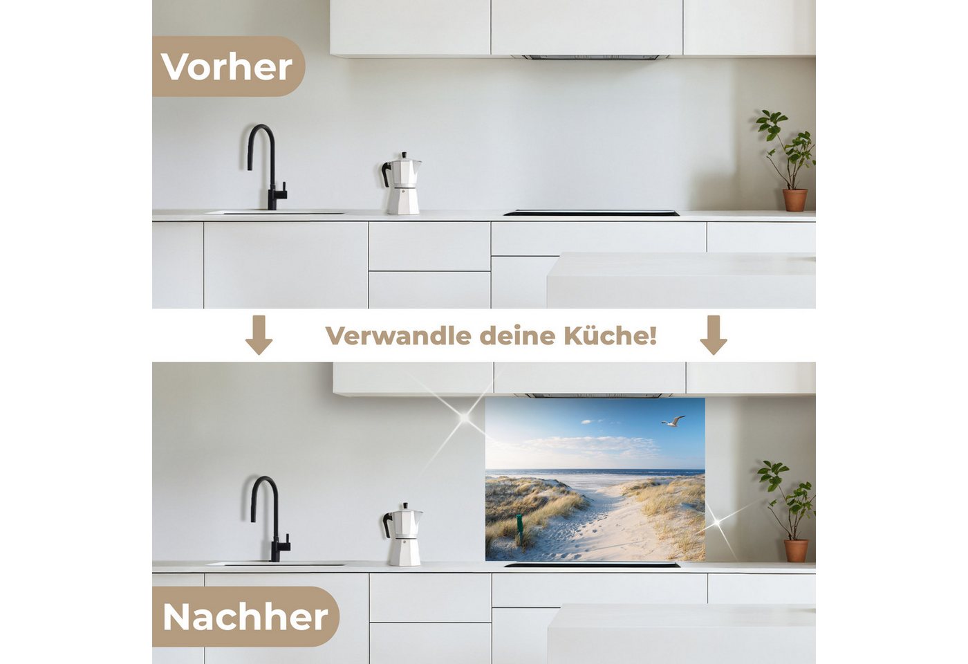 KitchenYeah Küchenrückwand selbstklebend Düne - Möwe - Strand - Meer - Sonne, (1-tlg), Spritzschutz, Küche, Rückwand, Küchenwand, Küchenfront, 80x60 cm – Bild 3 von 5