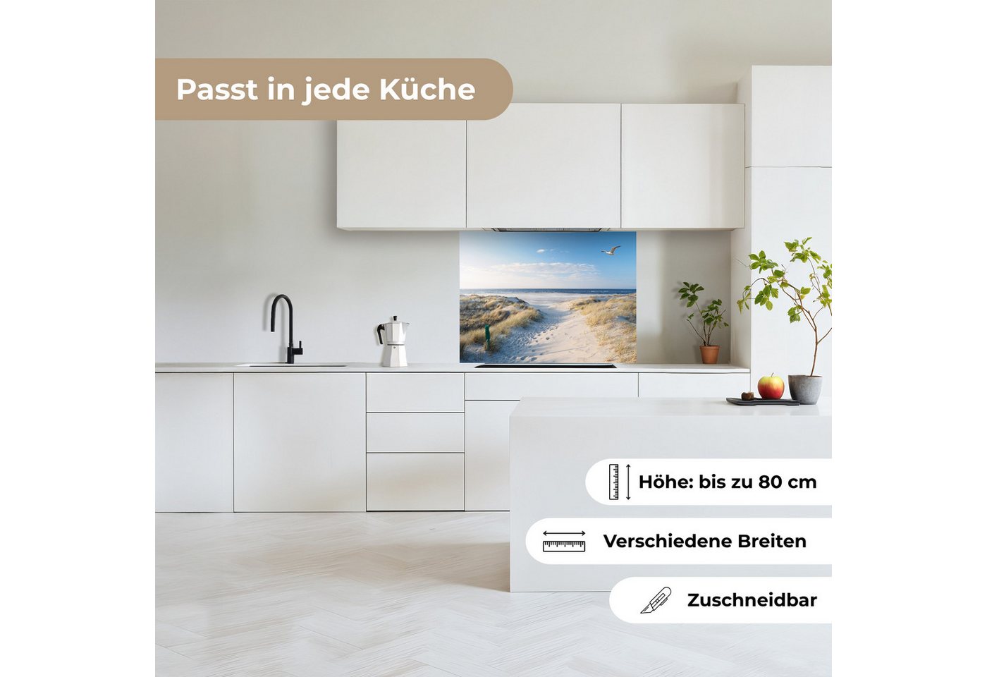 KitchenYeah Küchenrückwand selbstklebend Düne - Möwe - Strand - Meer - Sonne, (1-tlg), Spritzschutz, Küche, Rückwand, Küchenwand, Küchenfront, 80x60 cm – Bild 4 von 5