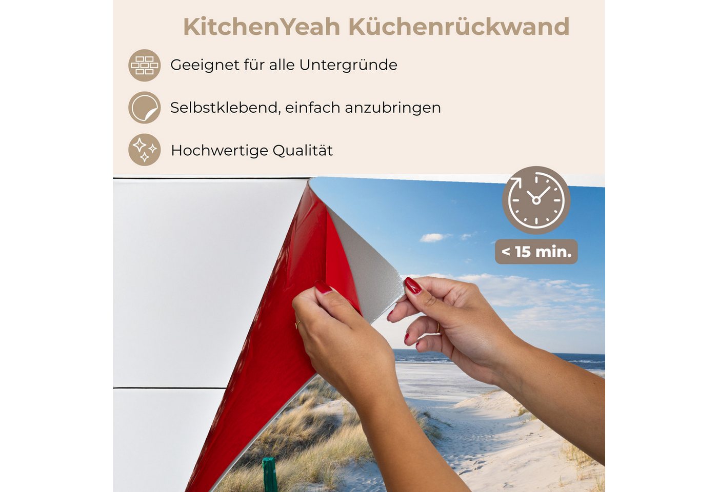 KitchenYeah Küchenrückwand selbstklebend Düne - Möwe - Strand - Meer - Sonne, (1-tlg), Spritzschutz, Küche, Rückwand, Küchenwand, Küchenfront, 80x60 cm – Bild 5 von 5