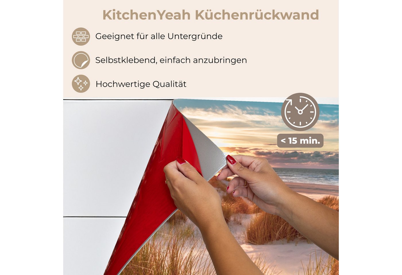 KitchenYeah Küchenrückwand selbstklebend Düne - Pflanzen - Sonnenuntergang - Strand - Meer, (1-tlg), Spritzschutz, Küche, Rückwand, Küchenwand, Küchenfront, 80x – Bild 5 von 5