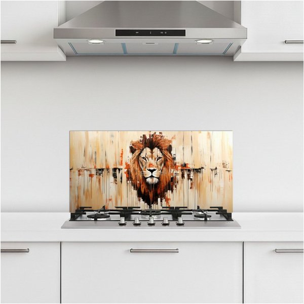 KitchenYeah Küchenrückwand selbstklebend (keine Folie) Löwenkopf - Leinen - Creme, (1-tlg), Küchenrückwand, Spritzschutz, Kitchen, 60x30 cm