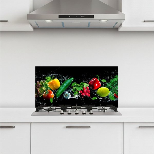 KitchenYeah Küchenrückwand selbstklebend (keine Folie) Gemüse - Splash - Schwarz, (1-tlg), Küchenrückwand, Spritzschutz, Kitchen, 60x30 cm