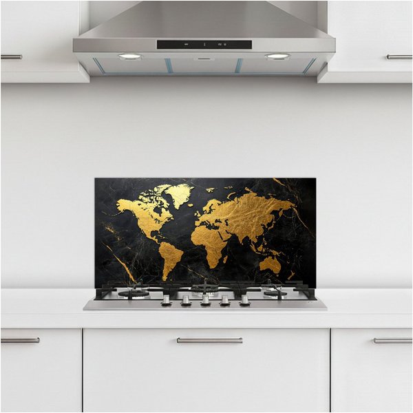 KitchenYeah Küchenrückwand selbstklebend (keine Folie) Weltkarte - Gold - Marmor, (1-tlg), Küchenrückwand, Spritzschutz, Kitchen, 60x30 cm