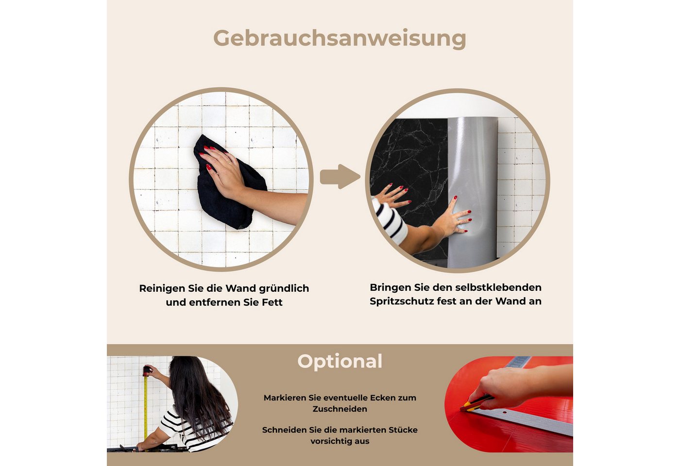 KitchenYeah Küchenrückwand selbstklebend (keine Folie) Marmor - Schwarz, (1-tlg), Küchenrückwand, Spritzschutz, Kitchen, 60x30 cm – Bild 3 von 5