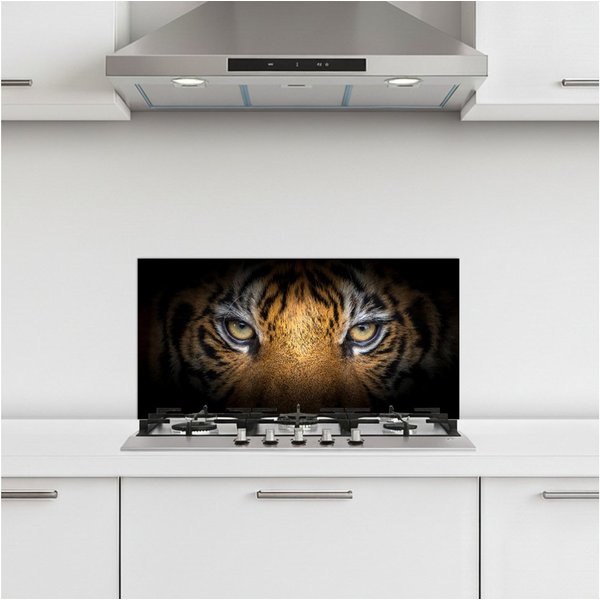 KitchenYeah Küchenrückwand selbstklebend (keine Folie) Tiger - Schwarz - Tier, (1-tlg), Küchenrückwand, Spritzschutz, Kitchen, 60x30 cm
