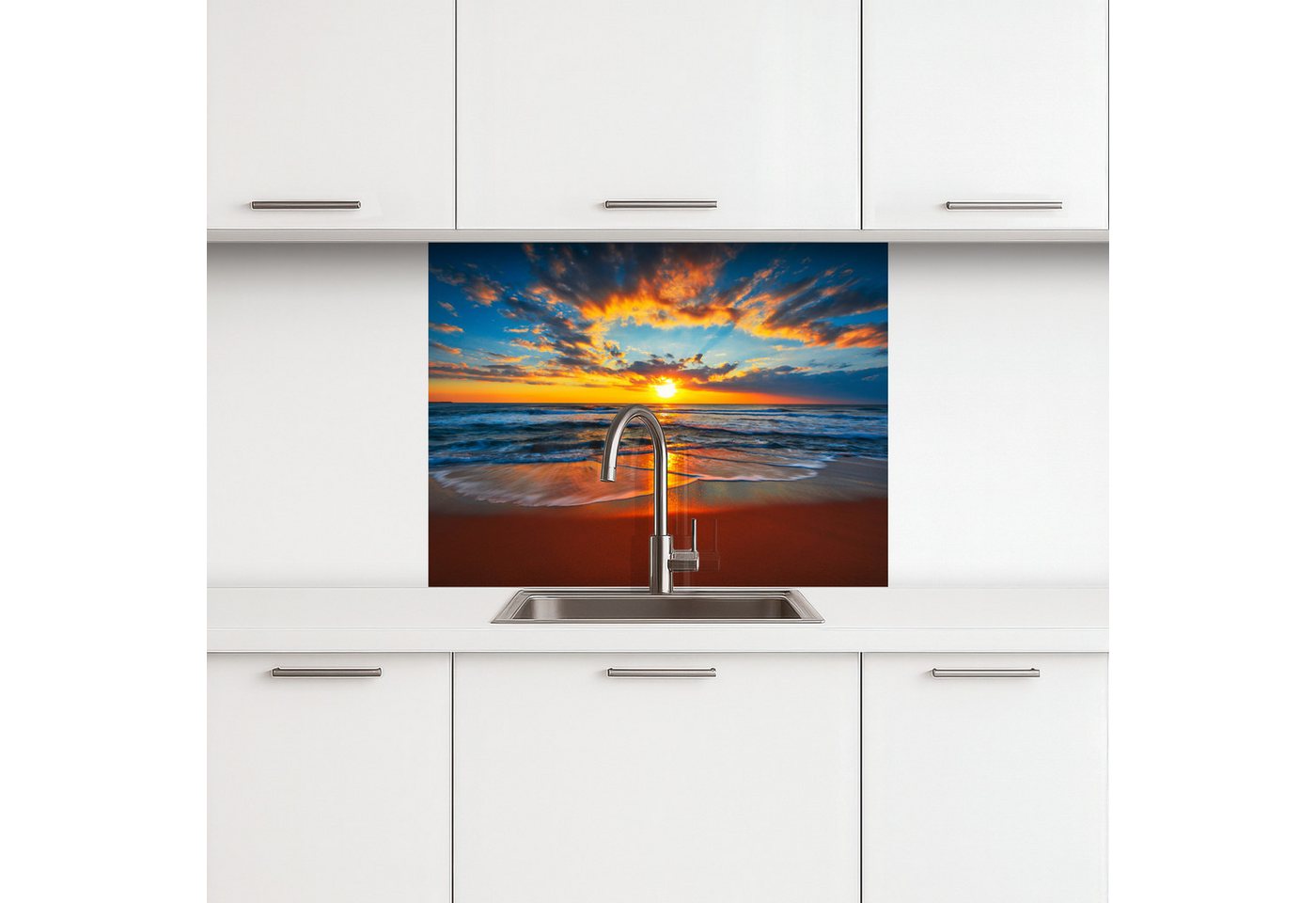 KitchenYeah Küchenrückwand selbstklebend Meer - Sonnenuntergang - Strand - Wolken - Orange, (1-tlg), Spritzschutz, Küche, Rückwand, Küchenwand, Küchenfront, 80x – Bild 2 von 5