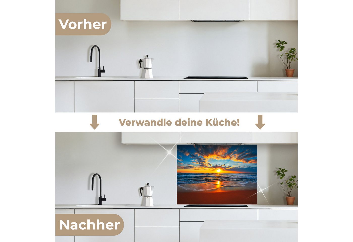 KitchenYeah Küchenrückwand selbstklebend Meer - Sonnenuntergang - Strand - Wolken - Orange, (1-tlg), Spritzschutz, Küche, Rückwand, Küchenwand, Küchenfront, 80x – Bild 3 von 5