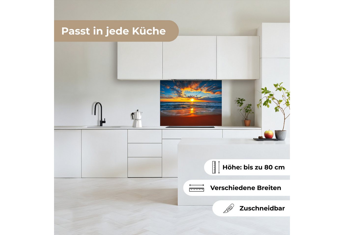 KitchenYeah Küchenrückwand selbstklebend Meer - Sonnenuntergang - Strand - Wolken - Orange, (1-tlg), Spritzschutz, Küche, Rückwand, Küchenwand, Küchenfront, 80x – Bild 4 von 5