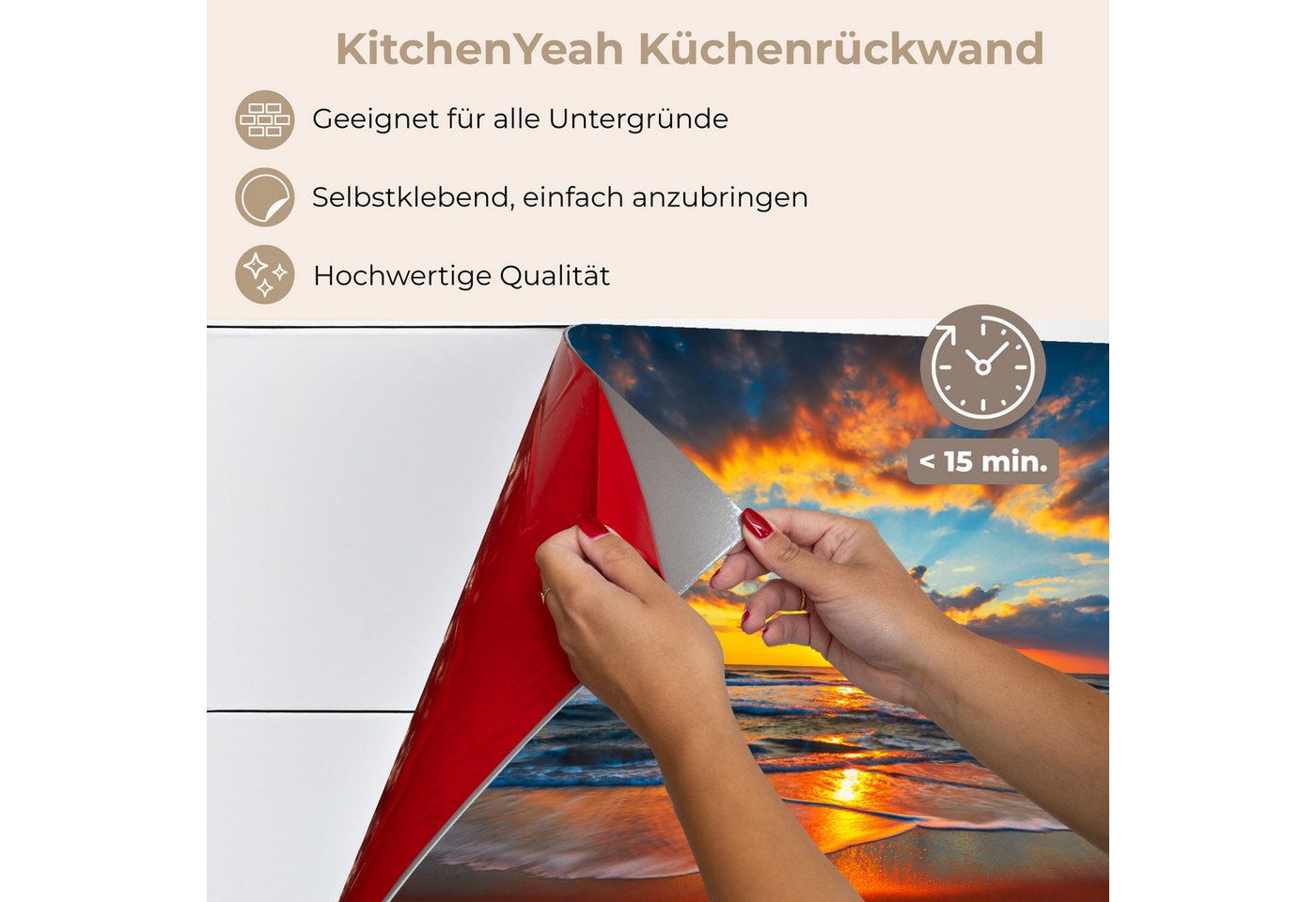 KitchenYeah Küchenrückwand selbstklebend Meer - Sonnenuntergang - Strand - Wolken - Orange, (1-tlg), Spritzschutz, Küche, Rückwand, Küchenwand, Küchenfront, 80x – Bild 5 von 5