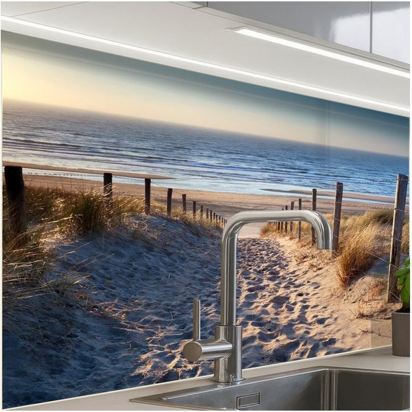 KitchenYeah Küchenrückwand selbstklebend Sand - Strand - Düne - Meer - Sommer, (1-tlg), Spritzschutz, Küche, Rückwand, Küchenwand, Küchenfront, 80x60 cm