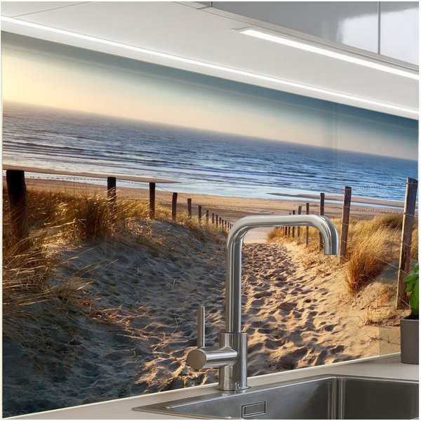 KitchenYeah Küchenrückwand selbstklebend Strand - Meer - Niederlande - Dünen - Sonne, (1-tlg), Spritzschutz, Küche, Rückwand, Küchenwand, Küchenfront, 80x60 cm