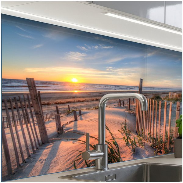 KitchenYeah Küchenrückwand selbstklebend Strand - Meer - Düne - Sonnenuntergang - Landschaft, (1-tlg), Spritzschutz, Küche, Rückwand, Küchenwand, Küchenfront, 8