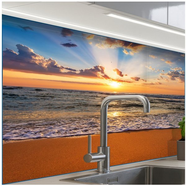 KitchenYeah Küchenrückwand selbstklebend Strand - Sonnenuntergang - Meer - Wolken - Horizont, (1-tlg), Spritzschutz, Küche, Rückwand, Küchenwand, Küchenfront, 8